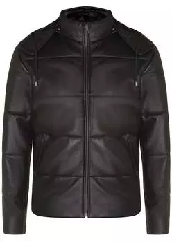 Мужская кожаная куртка-пуховик с капюшоном TruClothing, черный