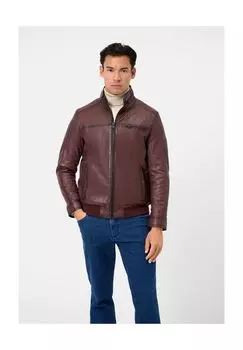 Мужская кожаная куртка Ricma в стиле блузон с воротником стойкой RICANO, коричневый