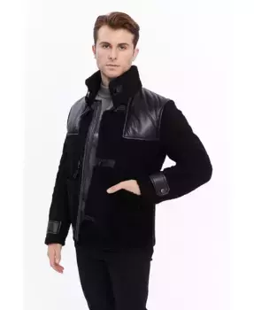 Мужская кожаная куртка с овчиной, черная Furniq UK, черный