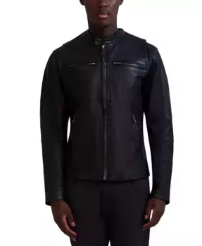 Мужская кожаная куртка с воротником-стойкой, эффектом потертости Band-Collar Distressed Karl Lagerfeld, черный