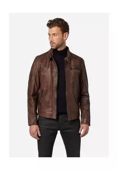 Мужская кожаная куртка Shelby – Классическая кожаная куртка с воротником-поло RICANO, коричневый