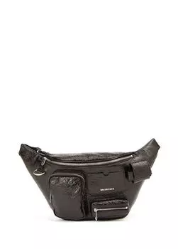 Мужская кожаная поясная сумка с логотипом Superbusy Balenciaga, черный