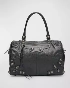 Мужская кожаная спортивная сумка Le Cagole Balenciaga, цвет 1000 Black