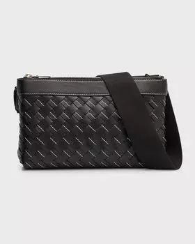 Мужская кожаная сумка через плечо Duo Intrecciato Bottega Veneta, цвет Dk.Brn/Bei