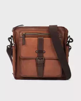 Мужская кожаная сумка через плечо с застежкой-молнией коричневого цвета Pikolinos, коричневый