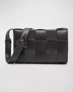 Мужская кожаная сумка через плечо среднего размера с кассетой Urban Bottega Veneta, цвет Nero/Moro
