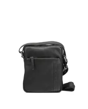 Мужская кожаная сумка через плечо среднего размера с застежкой-молнией Privata, черный