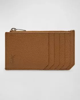 Мужская кожаная визитница на молнии YSL Saint Laurent, цвет Chestnut