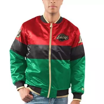 Мужская красная/черная/зеленая куртка Los Angeles Lakers Black History Month с молнией во всю длину, посвященная 75-летию НБА Starter