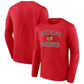 Мужская красная футболка Fanatics с логотипом Chicago Blackhawks Victory Arch и длинными рукавами