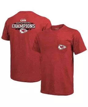 Мужская красная футболка Kansas City Chiefs Super Bowl LVII Champions Running Back с карманами Tri-Blend Majestic, красный