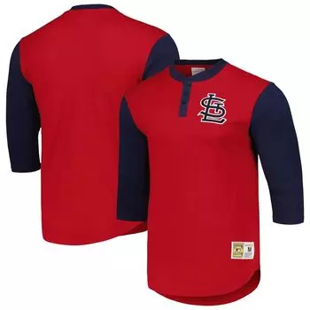Мужская красная футболка Mitchell & Ness St. Louis Cardinals Cooperstown Collection Legendary Slub Henley с рукавами 3/4