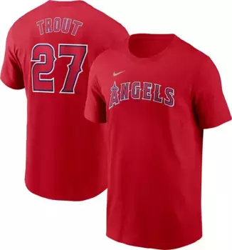 Мужская красная футболка Nike Los Angeles Angels Mike Trout #27