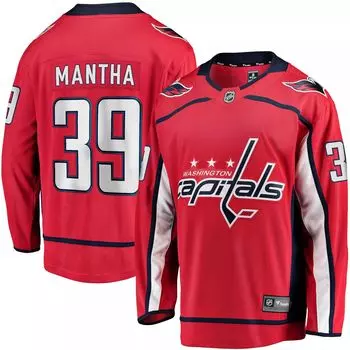 Мужская красная футболка с логотипом Anthony Mantha Washington Capitals Home Premier Breakaway Player Fanatics