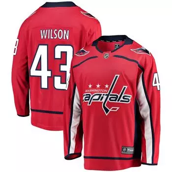 Мужская красная футболка с логотипом Tom Wilson Washington Capitals Home Premier Breakaway Player Fanatics