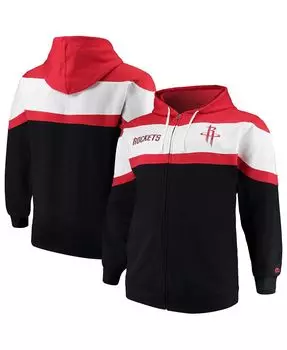 Мужская красная и черная толстовка с капюшоном houston rockets big and tall с цветными блоками и надписью на штативе с молнией во всю длину Fanatics, мульти