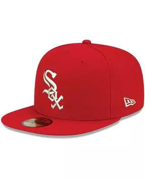 Мужская красная кепка Chicago White Sox Logo белая 59FIFTY приталенная шляпа New Era