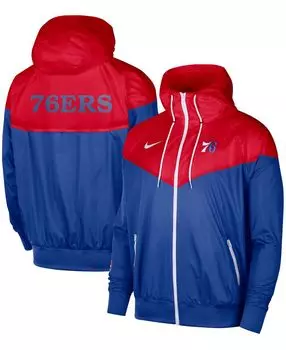 Мужская красная куртка royal philadelphia 76ers 75th anniversary courtside windrunner с капюшоном и регланами на молнии во всю длину Nike, мульти
