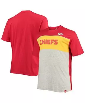 Мужская красная, меланжево-серая футболка kansas city chiefs big &amp; tall color block Fanatics, мульти