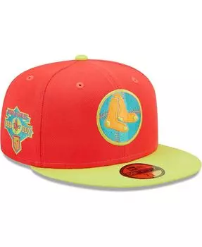 Мужская красная, неоново-зеленая шляпа Boston Red Sox Lava Highlighter Combo 59Fifty New Era