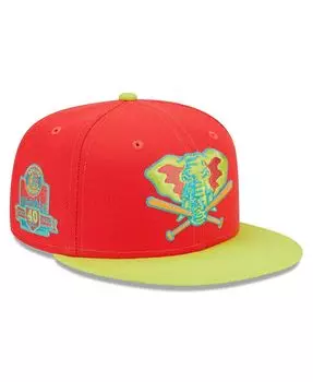 Мужская красная, неоново-зеленая шляпа с хайлайтером Lava Combo 59FIFTY Oakland Athletics 40th Anniversary 59FIFTY New Era