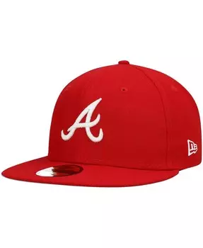 Мужская красная приталенная шляпа Atlanta Braves Logo белая 59FIFTY New Era