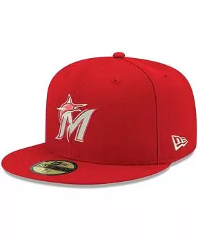 Мужская красная приталенная шляпа с логотипом Miami Marlins 59FIFTY New Era, красный