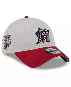 Мужская красная регулируемая кепка Miami Marlins 2024 Четвертое июля 9TWENTY New Era, бежевый