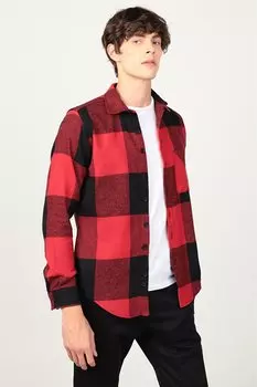 Мужская красная рубашка Slim Fit в клетку с одним карманом Lumberjack TUDORS