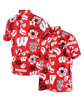 Мужская красная рубашка wisconsin badgers с цветочным принтом на пуговицах Wes &amp; Willy, красный