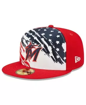 Мужская красная шляпа Miami Marlins 4 июля 2022 года для игры на поле 59FIFTY. New Era