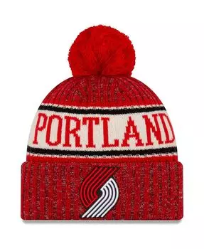 Мужская красная спортивная вязаная шапка Portland Trail Blazers с манжетами и помпоном New Era