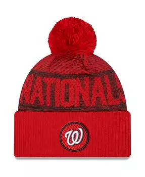 Мужская красная спортивная вязаная шапка Washington Nationals Authentic Collection с манжетами и помпоном New Era