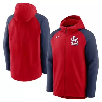 Мужская красная/темно-синяя худи с молнией во всю длину St. Louis Cardinals Authentic Collection Performance реглан Nike