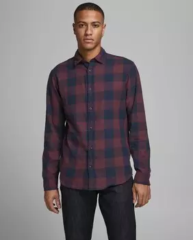 Мужская красная узкая хлопковая рубашка в клетку BCI Jack & Jones, красный