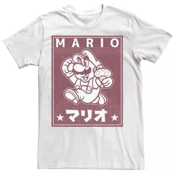 Мужская красная винтажная футболка с графическим плакатом Nintendo Super Mario Kanji Jump Licensed Character