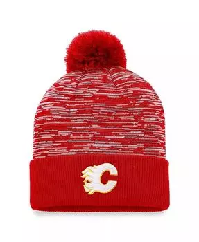 Мужская красная вязаная шапка Calgary Flames Defender с манжетами и помпоном Fanatics, красный