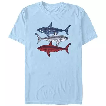 Мужская красно-бело-синяя футболка с рисунком акул Licensed Character, цвет Light Blue