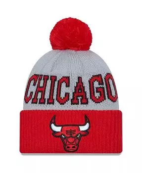 Мужская красно-серая двухцветная вязаная шапка Chicago Bulls с манжетами и помпоном New Era, красный