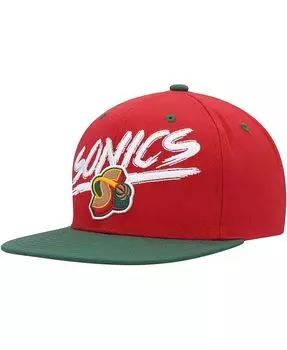 Мужская красно-зеленая бейсболка Seattle Super Sonics Hardwood Classics Soul Transcript Snapback Mitchell & Ness, красный