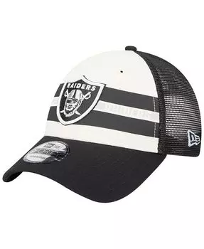 Мужская кремовая черная кепка Las Vegas Raiders Team Stripe Trucker 9FORTY Snapback New Era
