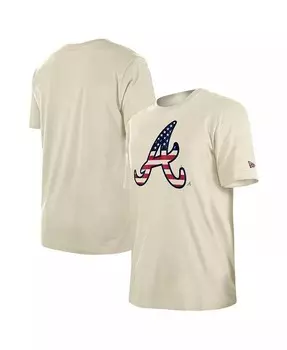 Мужская кремовая футболка Atlanta Braves с флагом 4 июля New Era, бежевый