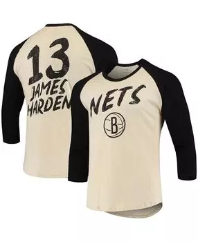Мужская кремовая футболка james harden brooklyn nets nba с рукавами 3/4 реглан Fanatics, кремовый