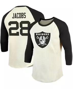 Мужская кремовая футболка josh jacobs, черная футболка las vegas raiders в винтажном стиле с именем игрока и номером реглан с рукавами 3/4 Fanatics, мульти