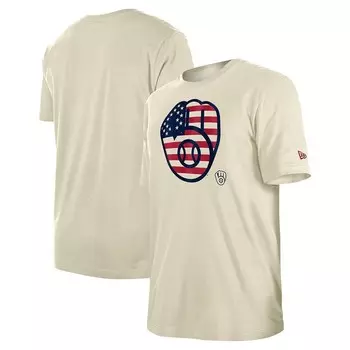 Мужская кремовая футболка New Era Milwaukee Brewers с флагом 4 июля, цвет Brw Beige