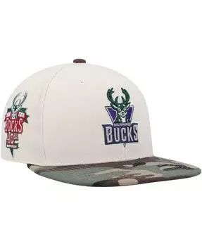 Мужская кремовая камуфляжная облегающая шляпа Milwaukee Bucks Hardwood Classics 40th Anniversary Off White Camo Mitchell & Ness