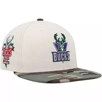 Мужская кремовая/камуфляжная шляпа Mitchell & Ness Milwaukee Bucks Hardwood Classics, белая камуфляжная шляпа в честь 40-летия
