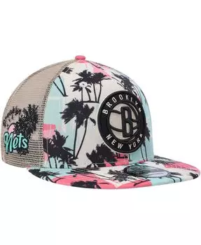 Мужская кремовая кепка Brooklyn Nets Palm Trees 9FIFTY Trucker Snapback New Era