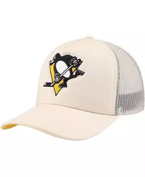Мужская кремовая регулируемая шапка Pittsburgh Penguins из пенопласта спереди Trucker Mitchell & Ness, бежевый