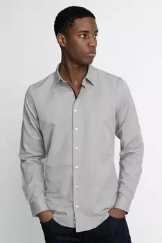 Мужская кремовая рубашка Slim Fit с длинными рукавами и оксфордской текстурой с окантовкой Добби TUDORS